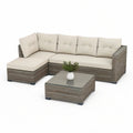 Gartenlounge Ecksofa mit linkem Ottomane und Couchtisch, Beige/Graubraun, 218 x 140 x 63 cm