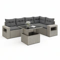 L-förmige Polyrattan-Sitzgruppe 250 × 250 × 70 cm in Grau/Anthrazit mit Glastisch