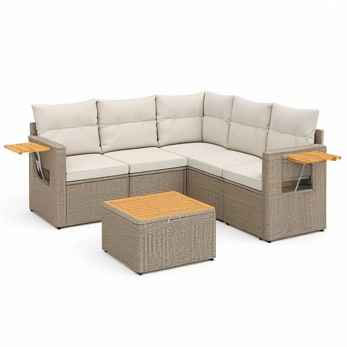 3-teiliges Ecklounge-Set aus Polyrattan, Naturbeige, 180 x 180 x 82 cm