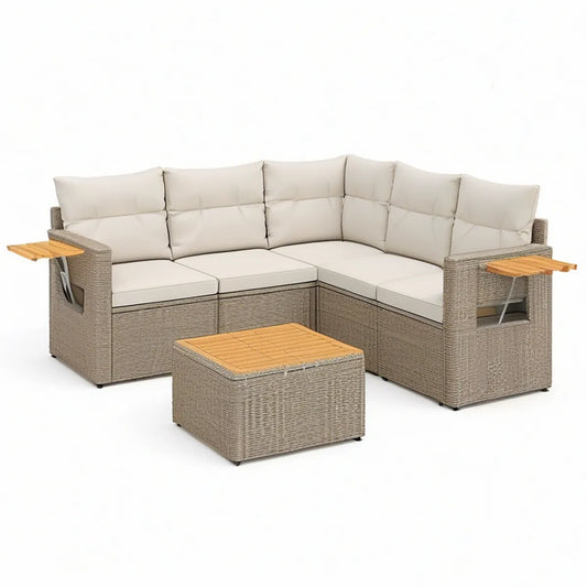 3-teiliges Ecklounge-Set aus Polyrattan, Naturbeige, 180 x 180 x 82 cm