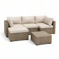 L-förmige Loungegruppe aus PE-Rattan in Taupe und Beige mit Couchtisch, 215 x 75 x 65 cm