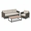 4-teiliges Loungeset mit 3er-Sofa, Sessel und Couchtisch, Dunkelgrau/Beige/Hellbraun, Sofa 190 × 75 × 75 cm