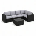 6-teiliges Gartensofa-Set in L-Form, 265 x 195 x 65 cm, PE-Polyrattan Schwarz/Hellgrau mit Couchtisch