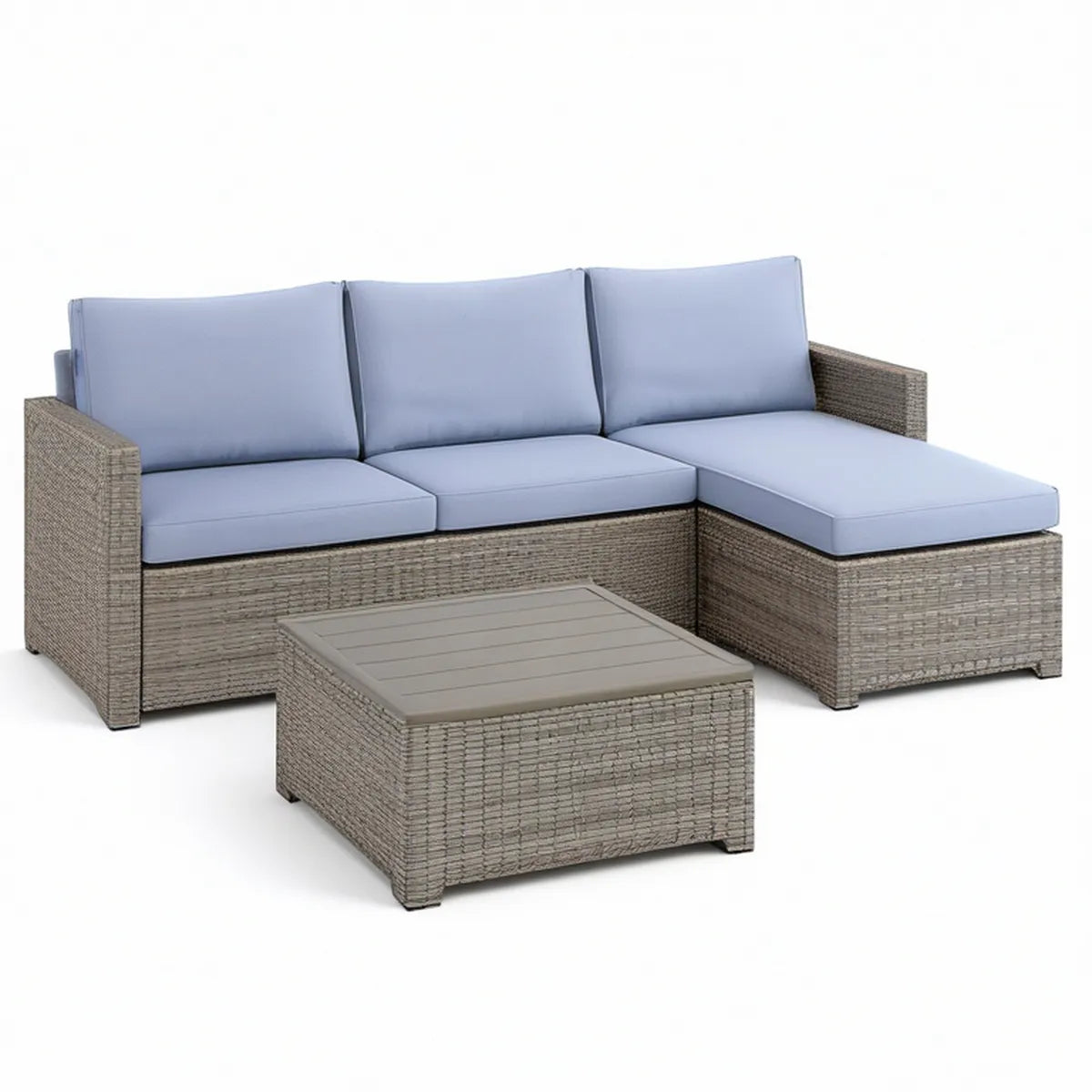 Gartenlounge-Set mit Ecksofa und Couchtisch, 204 x 140 x 82 cm, Grau/Hellblau