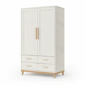 Kleiderschrank 80 x 40 x 180 cm mit 2 Drehtüren und 4 Schubladen, Weiss/Natur