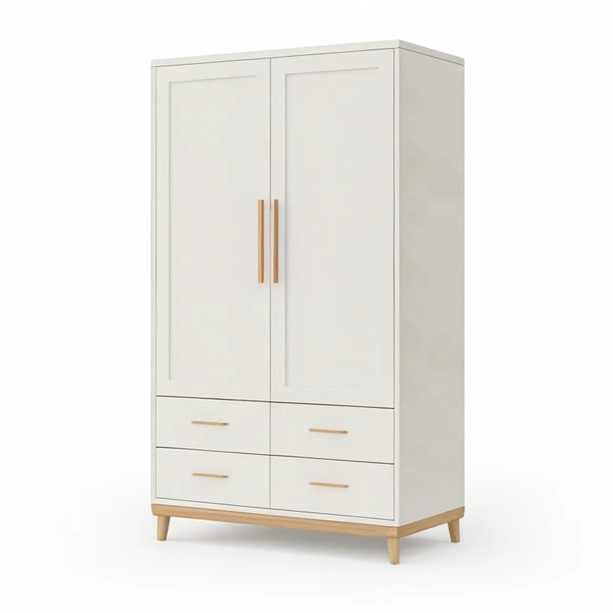 Kleiderschrank 80 x 40 x 180 cm mit 2 Drehtüren und 4 Schubladen, Weiss/Natur