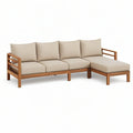 4-Sitzer Ecksofa mit Recamiere aus Akazien-Massivholz, 235 x 150 x 75 cm, Braun/Beige