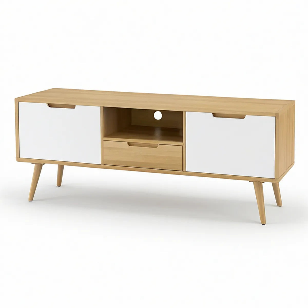 TV-Lowboard aus MDF mit Eichenfurnier, Weiss, 160 × 40 × 55 cm