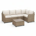 4-Sitzer Gartenlounge in L-Form mit Tisch, Naturbeige/Cremeweiss, 240 x 180 x 85 cm