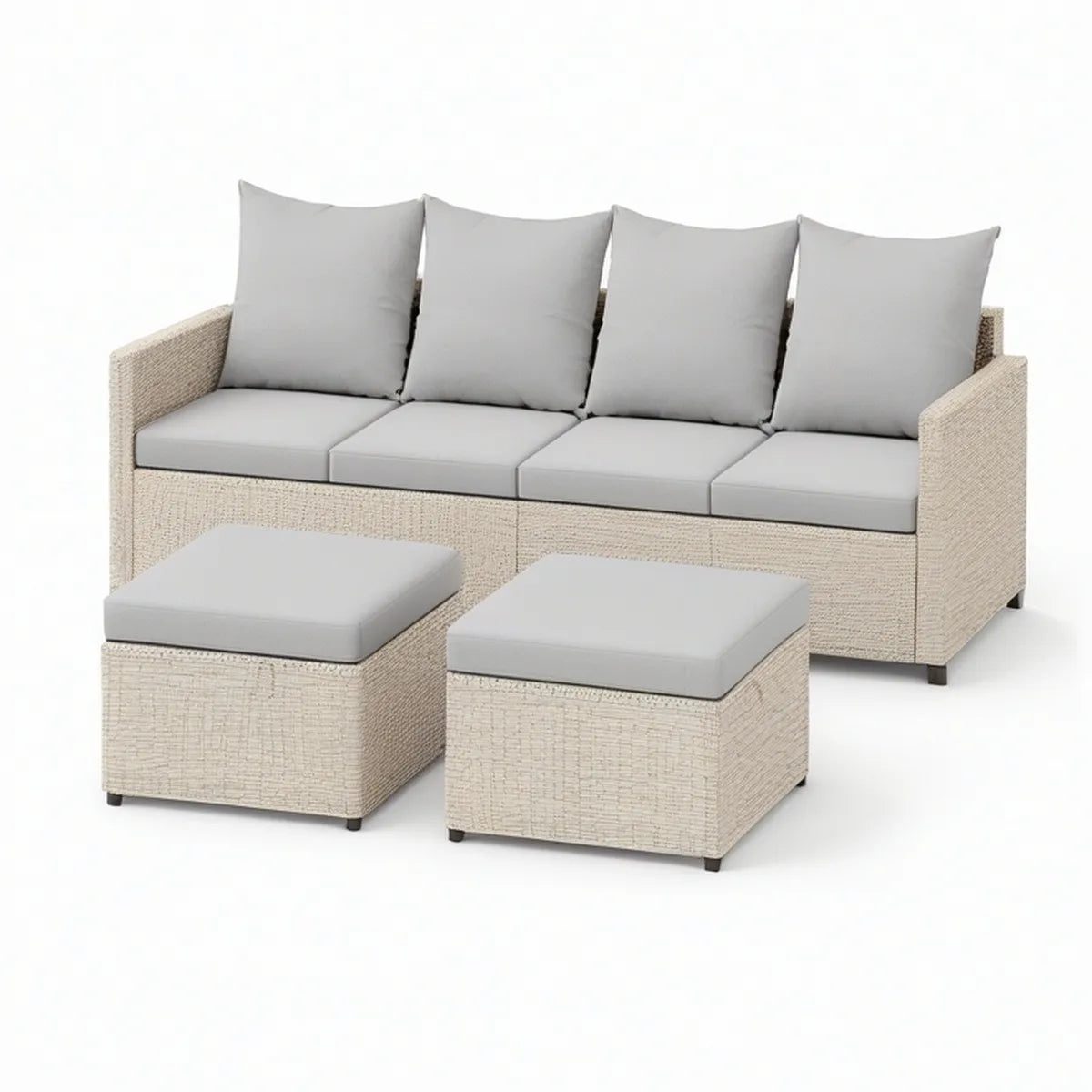 3-teiliges Gartensofa-Set aus Polyrattan, 280 x 80 x 80 cm, Beige/Grau