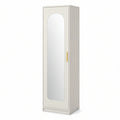 Weisser Garderobenschrank mit Ganzkörperspiegel und goldfarbenem Griff, 50 x 50 x 180 cm