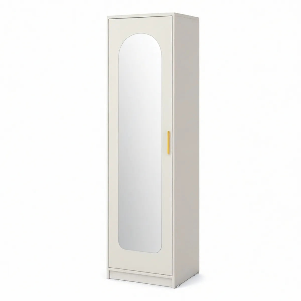 Weisser Garderobenschrank mit Ganzkörperspiegel und goldfarbenem Griff, 50 x 50 x 180 cm