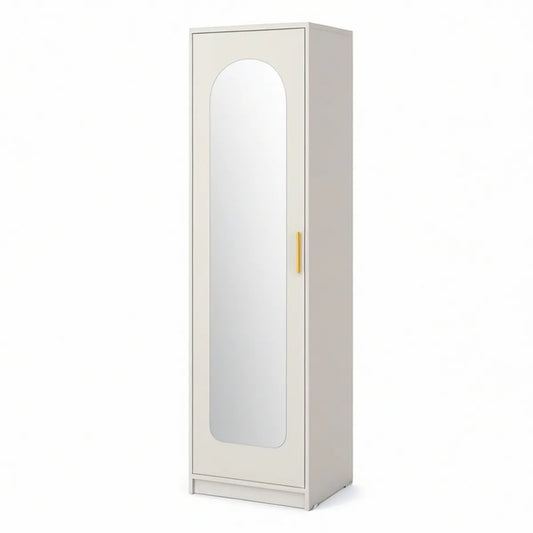 Weisser Garderobenschrank mit Ganzkörperspiegel und goldfarbenem Griff, 50 x 50 x 180 cm