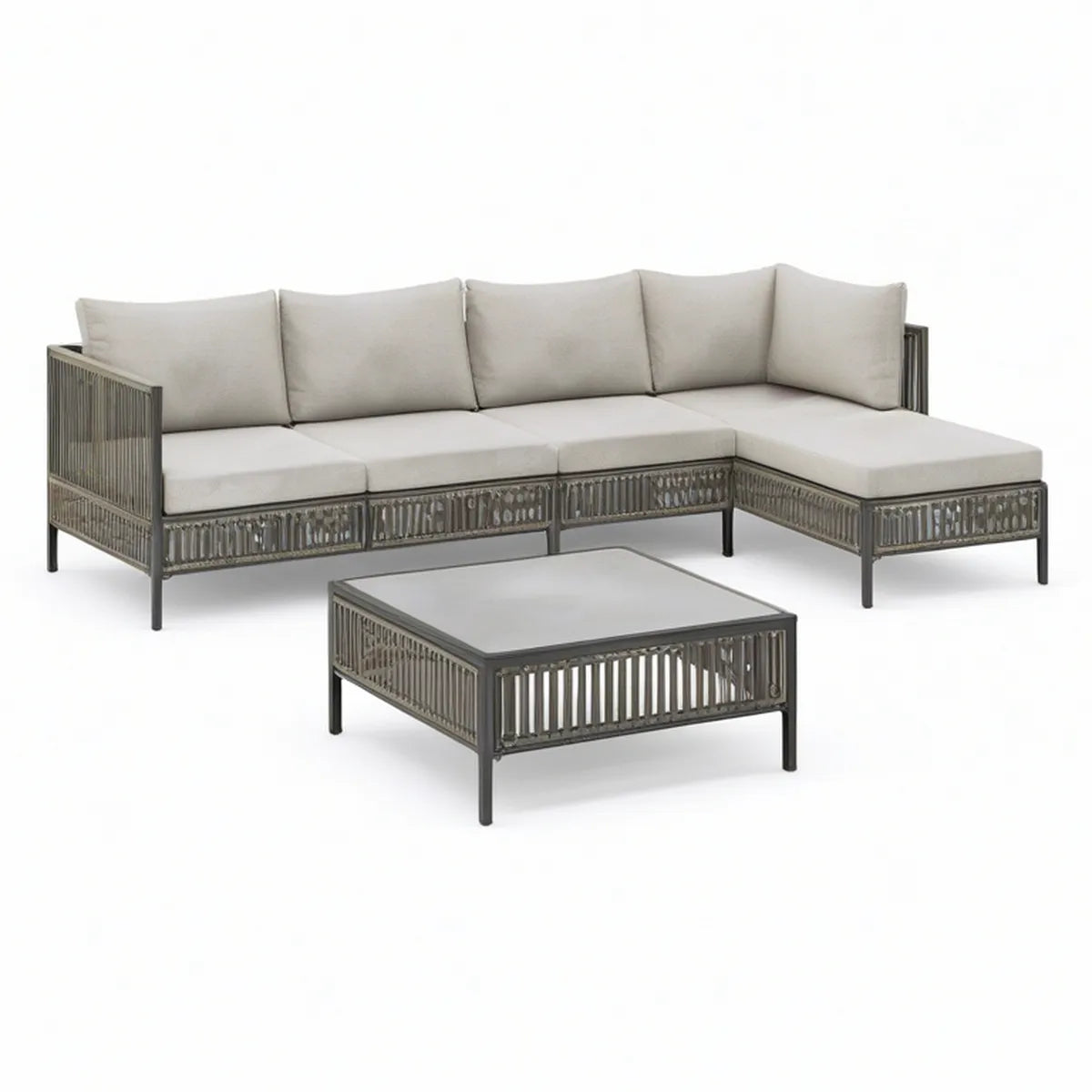 Gartenlounge-Set mit Ecksofa und Couchtisch 240 x 180 cm Anthrazit/Dunkelgrau/Beige/Grau