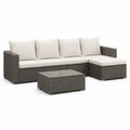 5-teiliges Ecksofa-Set aus PE-Rattan mit Glastisch, Grau/Creme, 200 × 130 × 70 cm