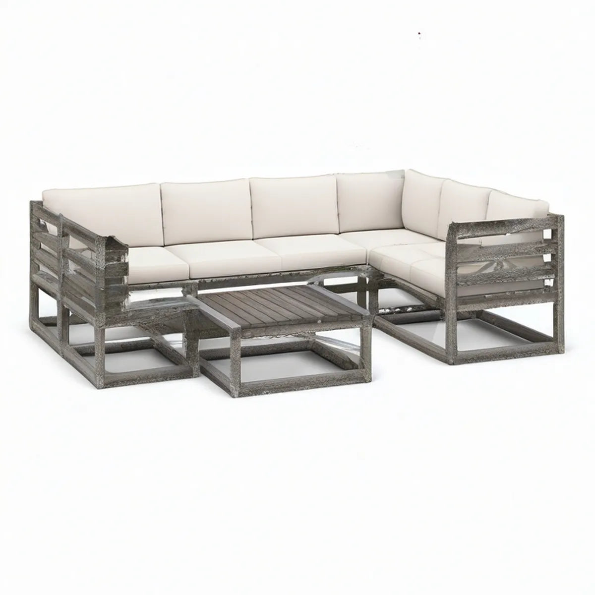 Gartenlounge Ecksofa mit Couchtisch 210 x 210 cm Kiefernholz Grau/Creme