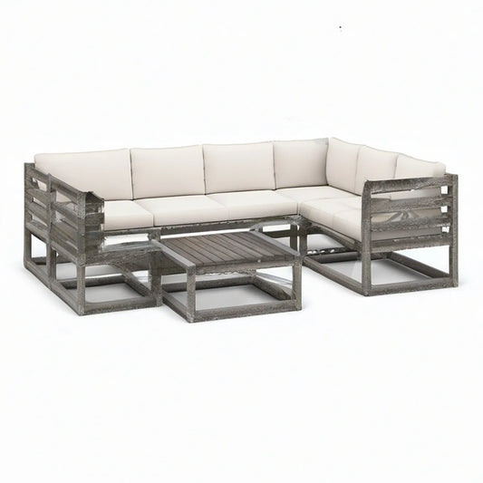 Gartenlounge Ecksofa mit Couchtisch 210 x 210 cm Kiefernholz Grau/Creme