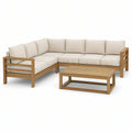 5-teiliges Garten-Loungeset mit Ecksofa und Couchtisch aus Akazienholz, Naturbraun/Beige, 260 x 200 x 78 cm