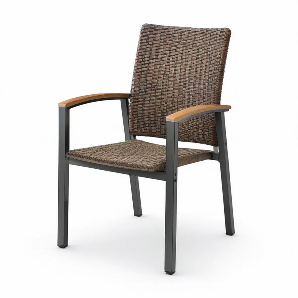 Garten-Armlehnstuhl aus Aluminium und PE-Rattan Braun/Anthrazit/Naturbraun 58 x 65 x 95 cm