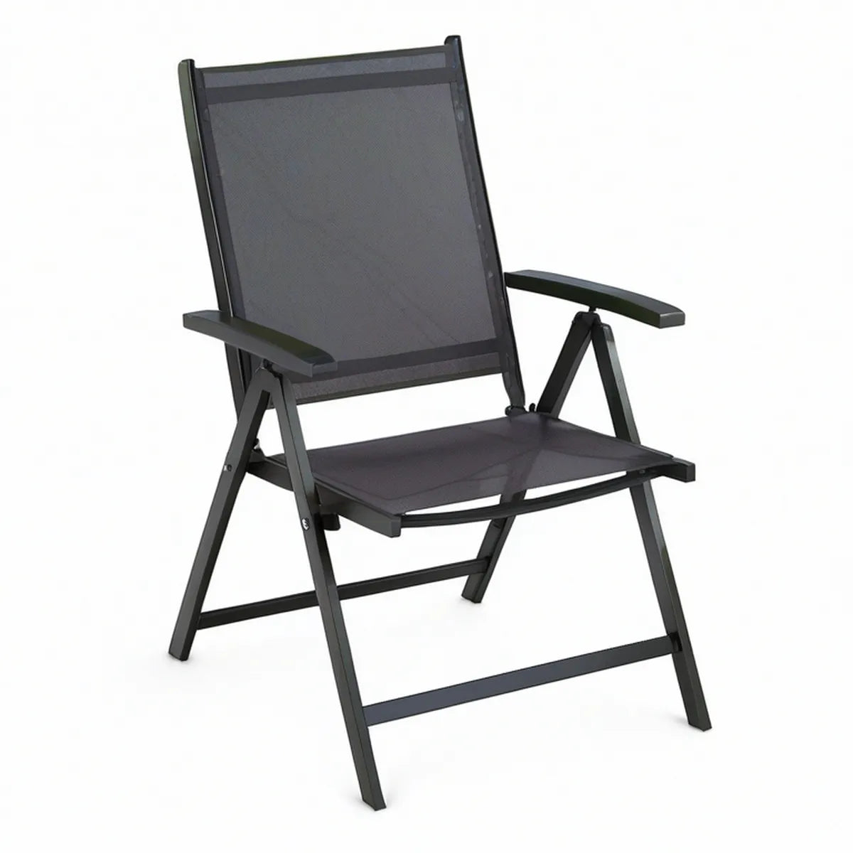 Klappbarer Gartenstuhl mit Armlehnen, Stahl und Textilene, Schwarz, 54 x 65 x 94 cm