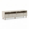 Rechteckiges TV-Lowboard aus MDF und Gummibaumholz, Creme, 180 x 40 x 55 cm
