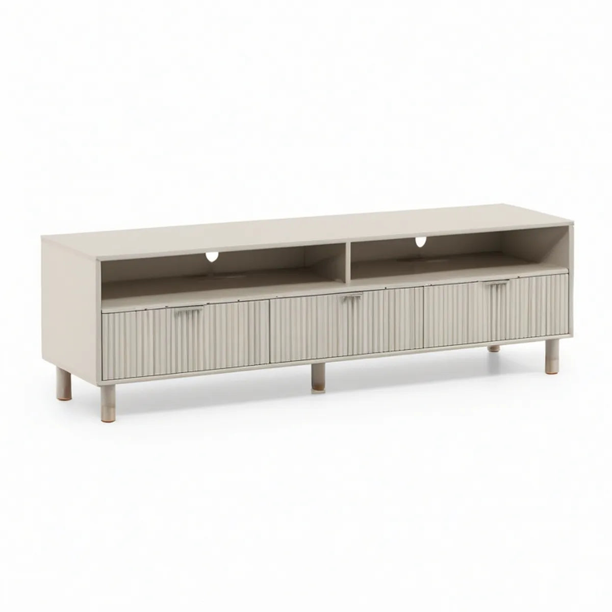 Rechteckiges TV-Lowboard aus MDF und Gummibaumholz, Creme, 180 x 40 x 55 cm