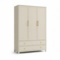 Drehtürenschrank aus MDF in Creme und Gold, 120 x 55 x 200 cm, mit 3 Türen und 2 Schubladen