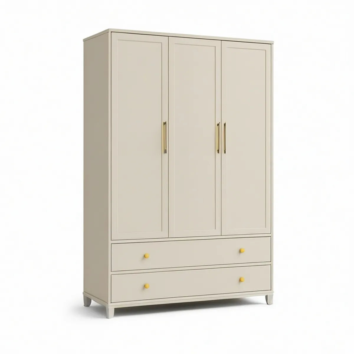Drehtürenschrank aus MDF in Creme und Gold, 120 x 55 x 200 cm, mit 3 Türen und 2 Schubladen