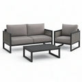3-teiliges Gartenmöbel-Set in Schwarz/Grau mit 2-Sitzer-Sofa, Sessel und Couchtisch, Sofa 130 x 70 x 76 cm