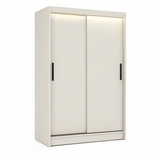 Schwebetürenschrank 120 x 60 x 200 cm aus melaminharzbeschichteter Spanplatte Weiss