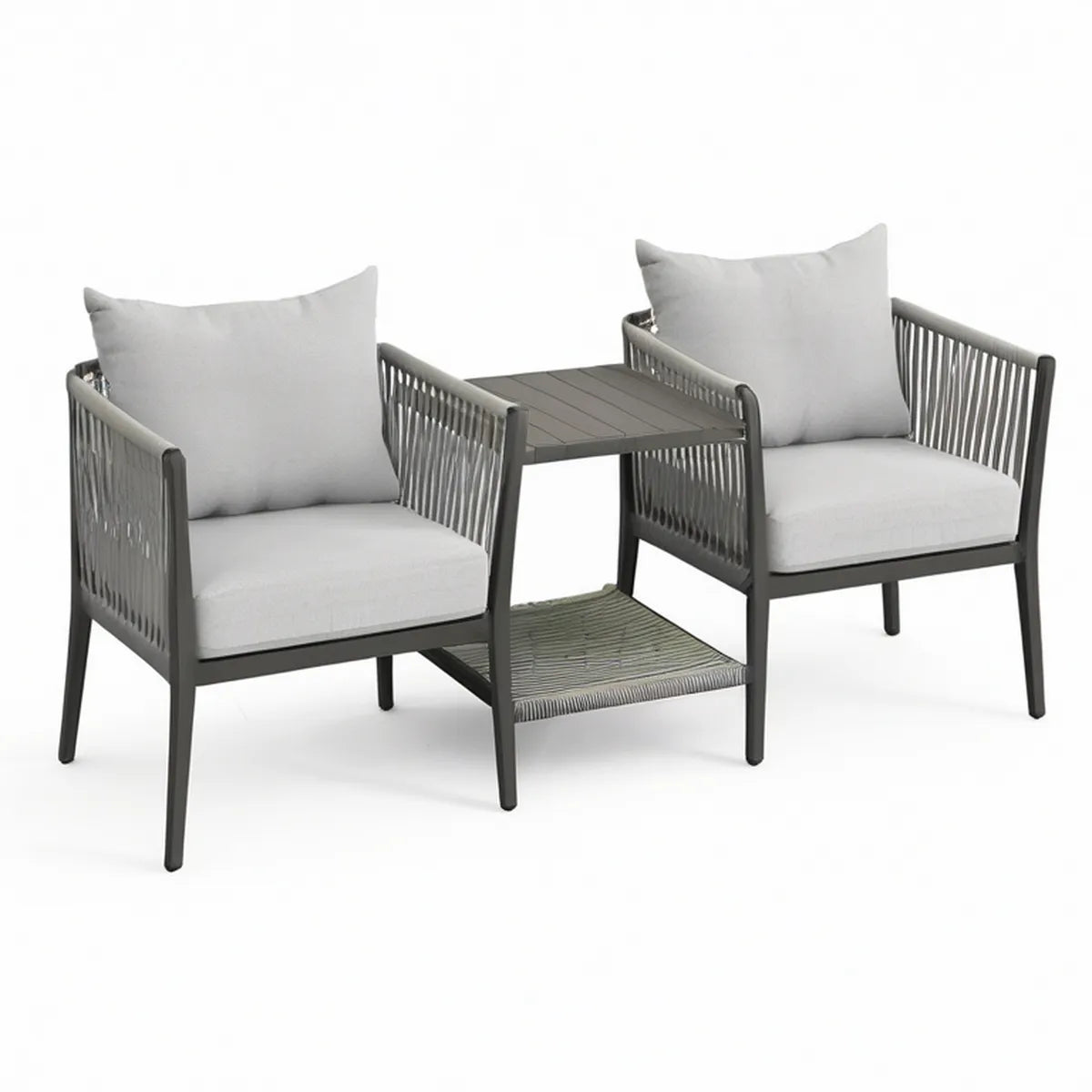 Gartensessel-Set mit 2 Sesseln und Beistelltisch, Anthrazit/Grau, Sessel 68 x 70 x 73 cm