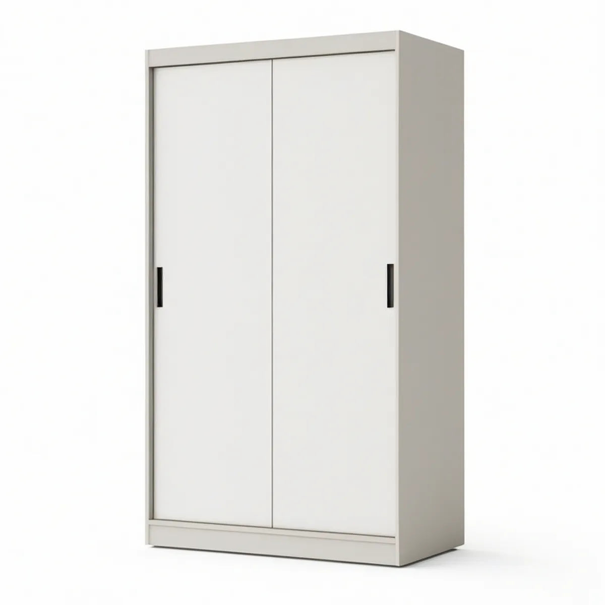 Weisser Schwebetürenschrank mit schwarzen Griffleisten, 120 x 60 x 200 cm