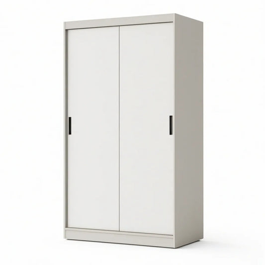 Weisser Schwebetürenschrank mit schwarzen Griffleisten, 120 x 60 x 200 cm